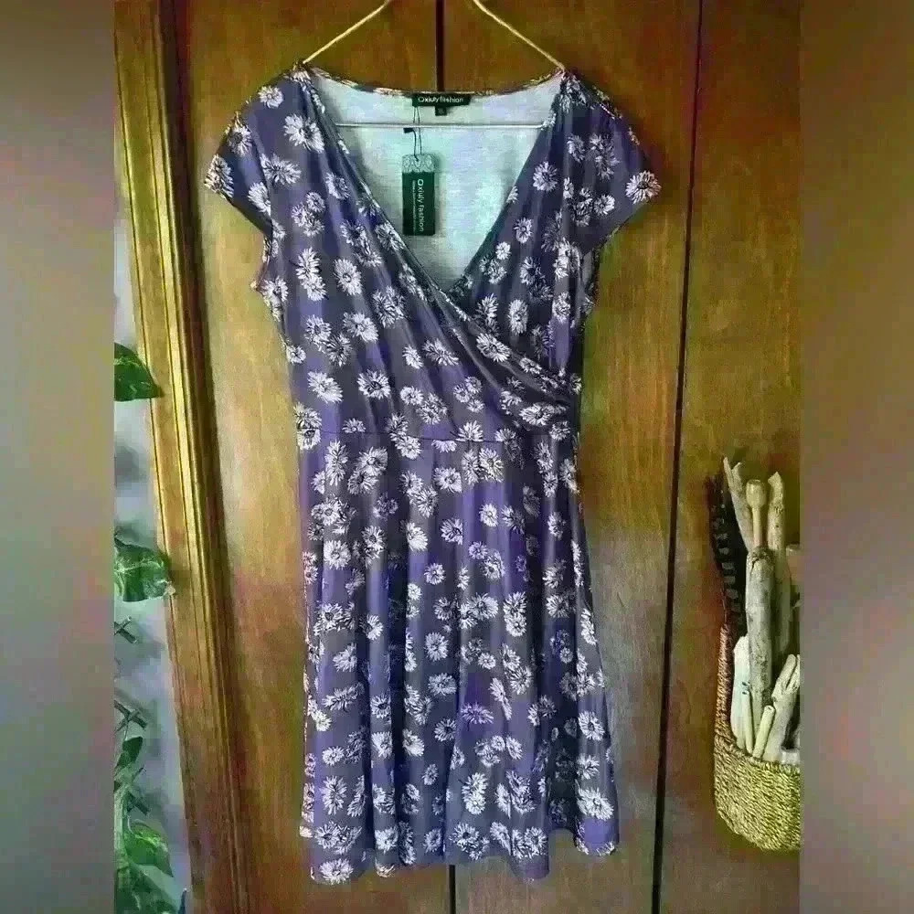 Oxiuly fashion women's extra large purple white floral sundress new with tags - Picture 6 of 10